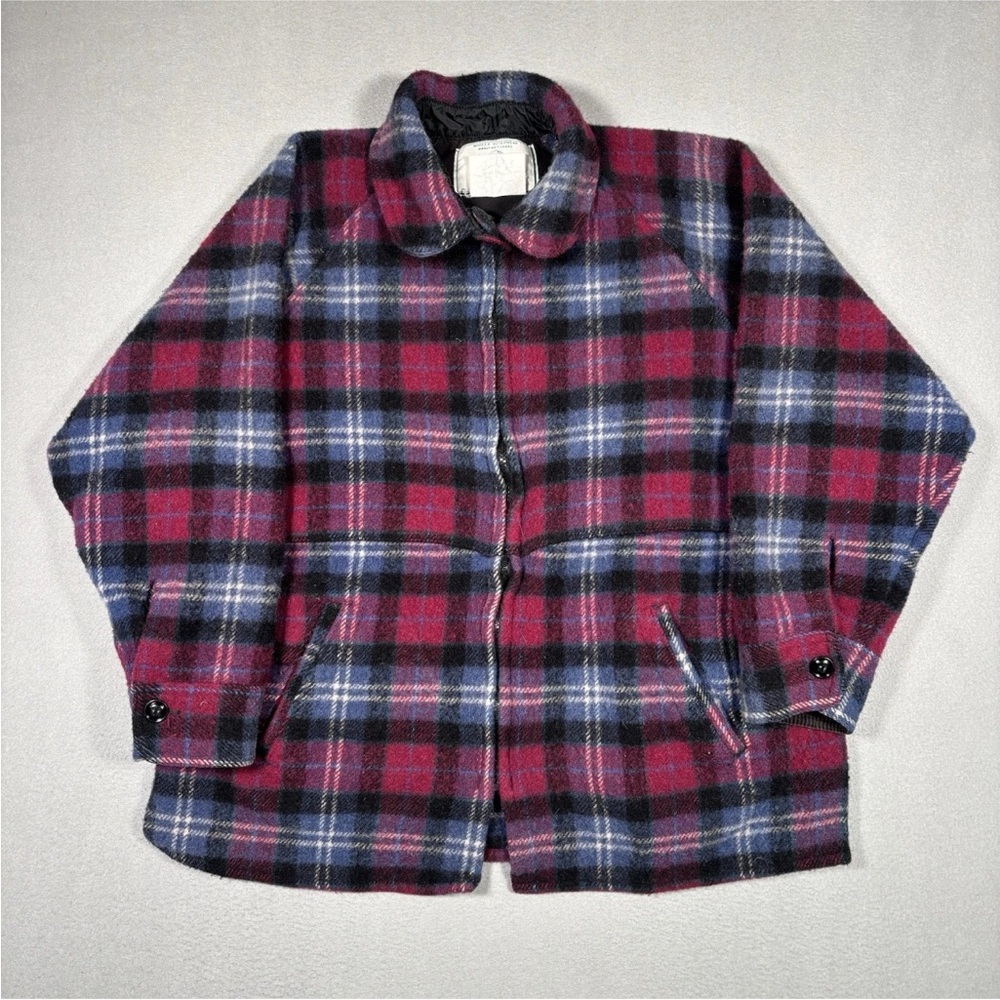 Vintage Johnson Woolen Mills Jacket Womens Small Purple Wool Plaid Hunting Coat